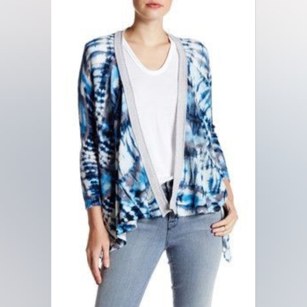 Kinross Blue and White Tie-Dye Open Cardigan